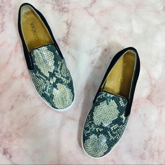 Vionic Shoes - Vionic Leather Snake Print Slip On Sneakers